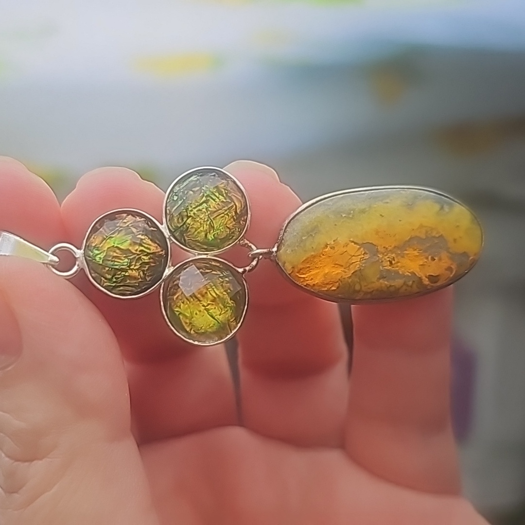 New Bumblebee Jasper And Triple Opal Pendant Size Is 25 Inches Pretty Yellow 35$
